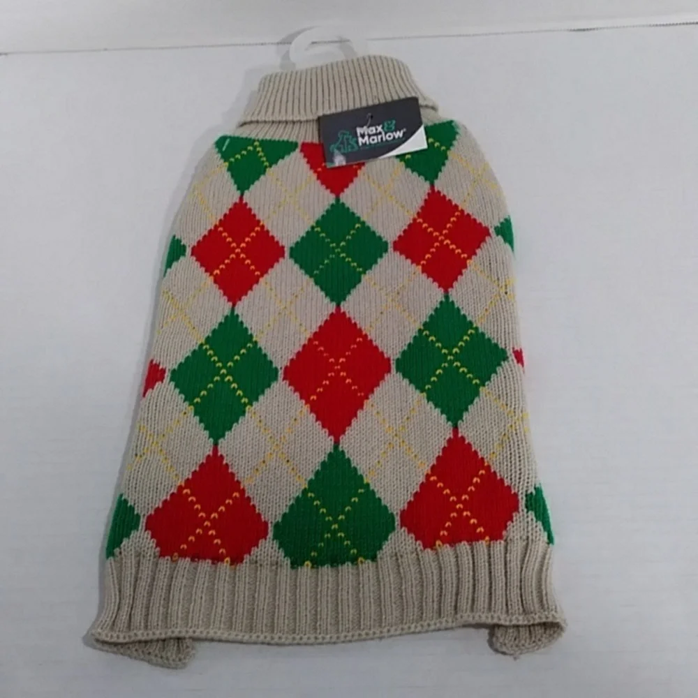 Max & Marlow Red & Green Argyle Pet Sweater Size L *NWT*